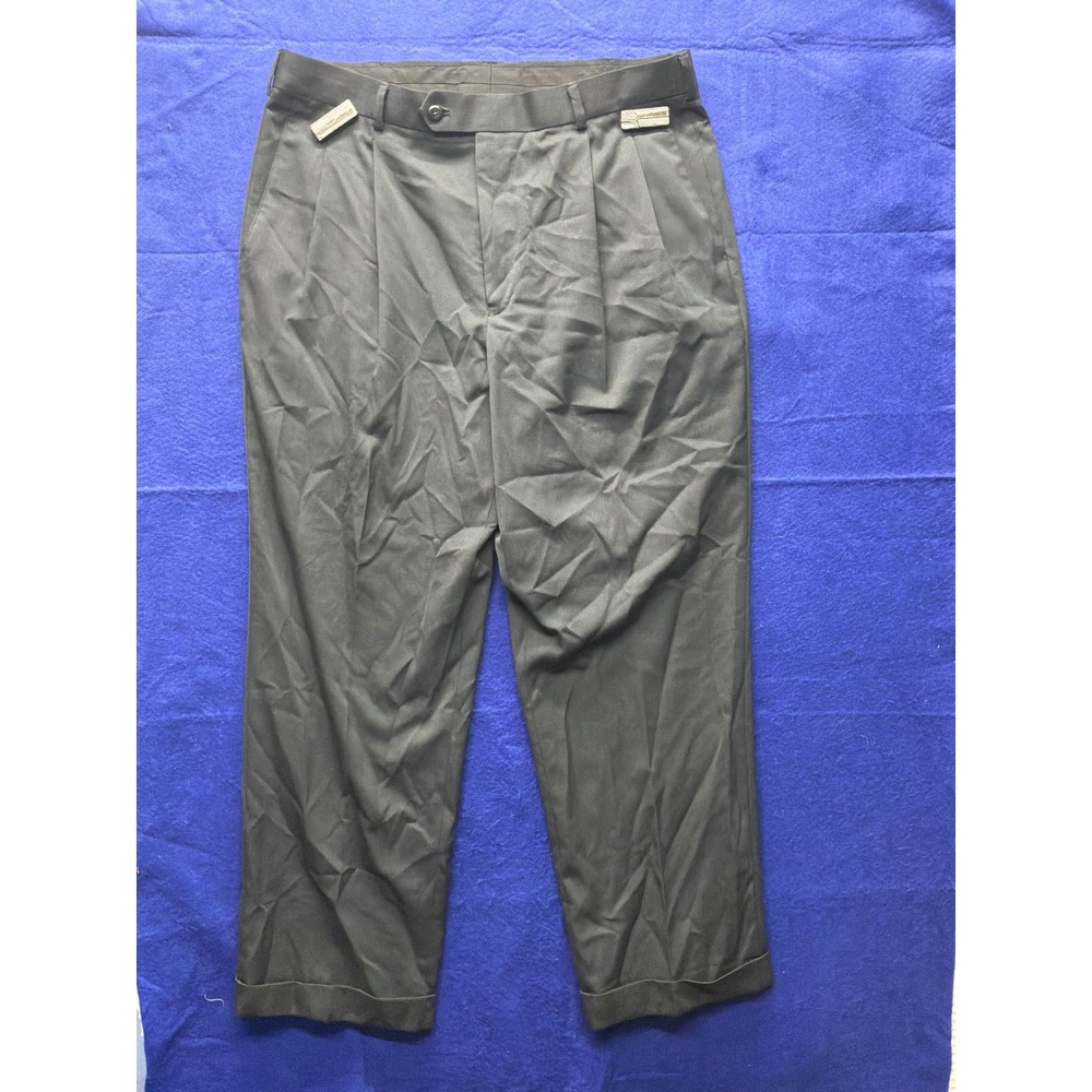 Classic Mens Stafford Pleated Dress Pants 36x30 Charcoal Black Cuffed Trousers